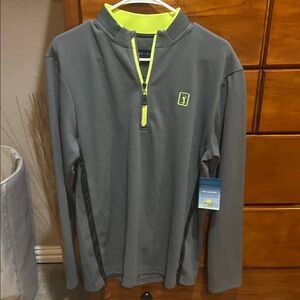PGA Tour Gray and Neon Green Zip Pullover